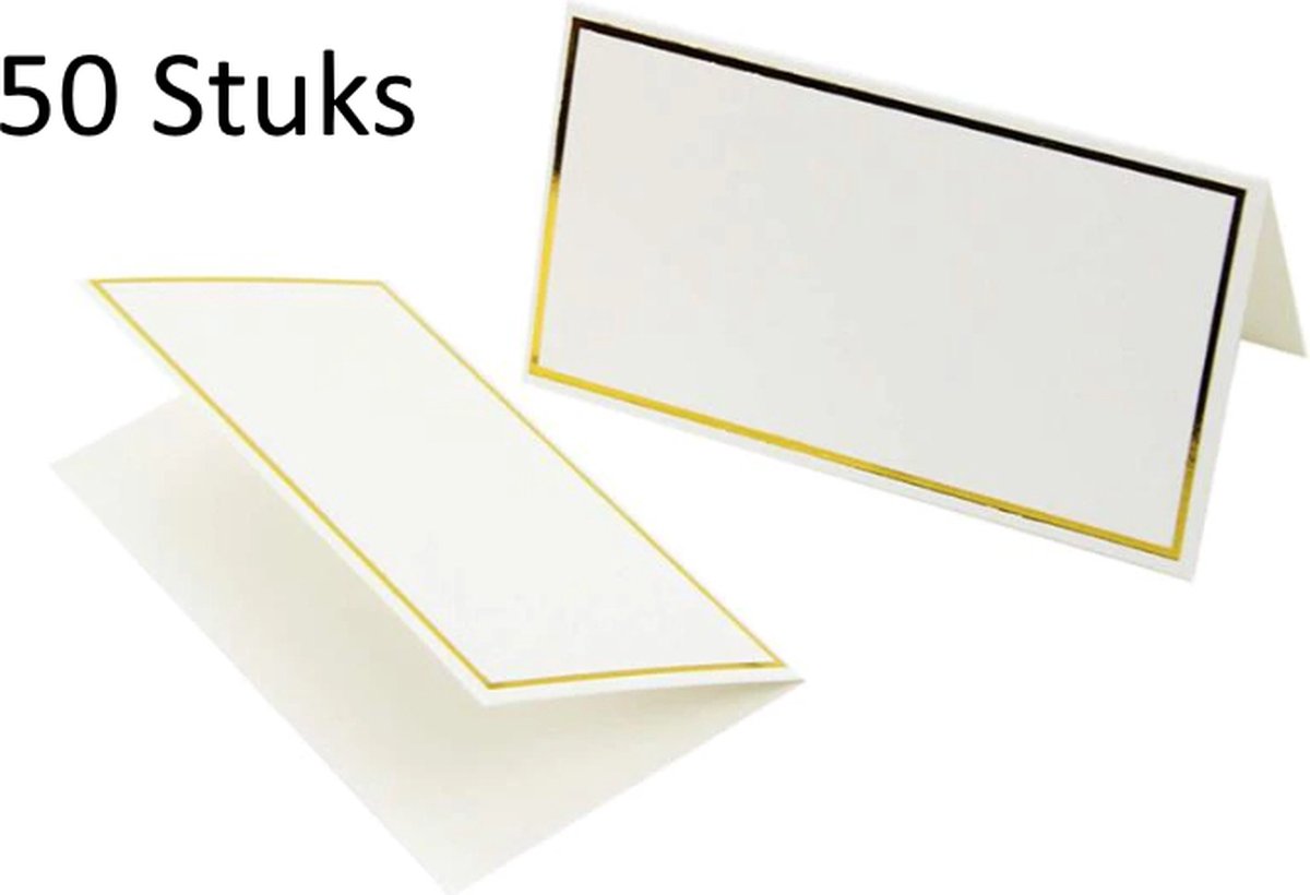 FISKA - 50 stuks Naamkaartjes Tafel Wit/Goud - 10 x 10 cm (Ongevouwen) - 5 x 10 (Gevouwen) - Naamkaartje tafel - Tafelschikking - Naamkaartje Bruiloft - Tafelkaartjes - Naambordje - Plaatskaartjes - Naamkaart
