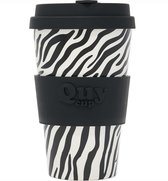 Quy Cup 400ml Ecologische Reis Beker - "Zebra" - BPA Vrij - Gemaakt van Gerecyclede Pet Flessen met Zwarte Siliconen deksel