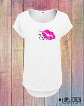 Shirt met lange rug "Kiss hart"Wit / 4XL (50-52)