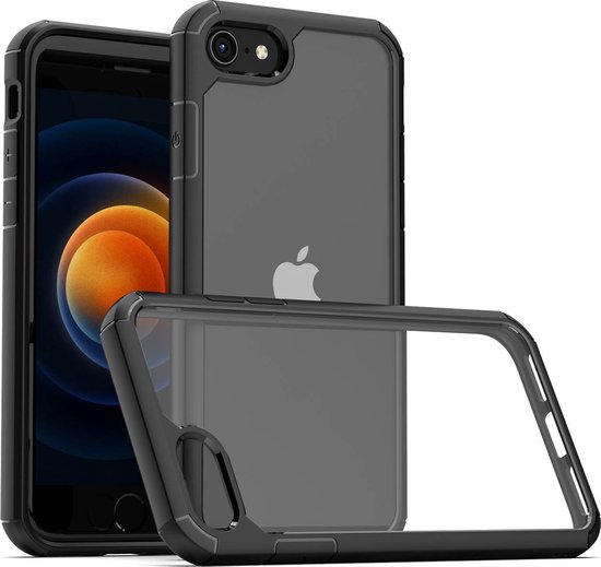 IYUPP Bumper - Geschikt voor Apple iPhone 7 / 8 / SE 2020 / SE 2022 Hoesje - Zwart x Transparant - Shockproof