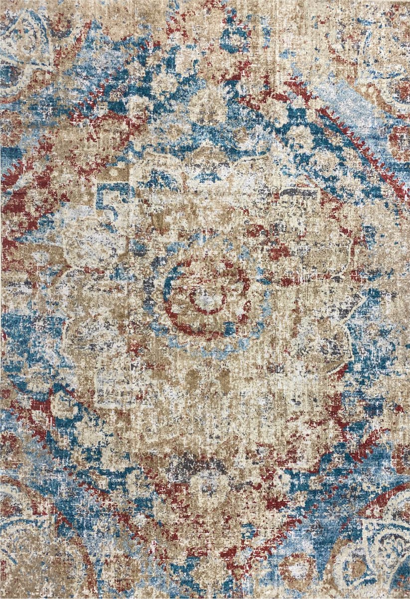 SURYA - Tapis Vintage Oriental PETRA - 200x275cm - Bleu et Gris