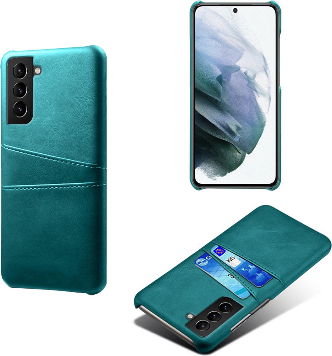 Backcover met Opbergvakjes + PMMA Screenprotector voor Galaxy S21 FE 5G _ Groen