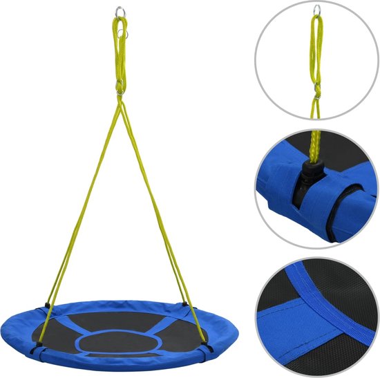 Schommel Blauw - diameter 110 cm | Verstelbare touwlengte – Weersbestendig – Maximaal gewicht 100 kg | Hoogte 105 – 180 cm | Schommelen – Schommelstoel – Kinderen | Vanalles & nogwat OMSCHRIJVING