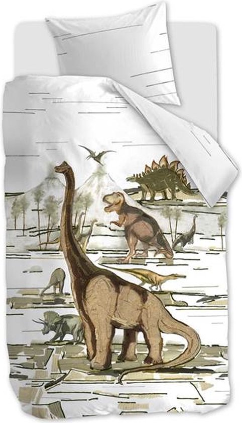 Beddinghouse Kids Dinosaurs dekbedovertrek - Eenpersoons - 120x150 - Naturel