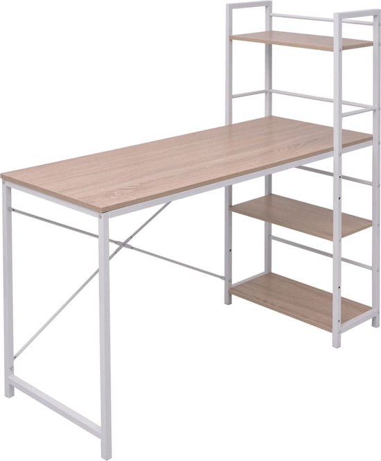 Novihome Bureau Met Boekenkast 5 Planken - Reversibel Wit & Eiken