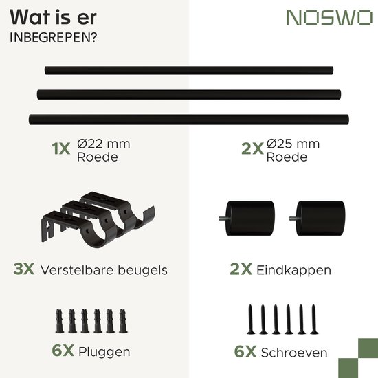 Tringle à rideau Noswo - Extensible - 143 à 213 cm - Tringle à rideau - Tringle à rideau - Métal - Zwart