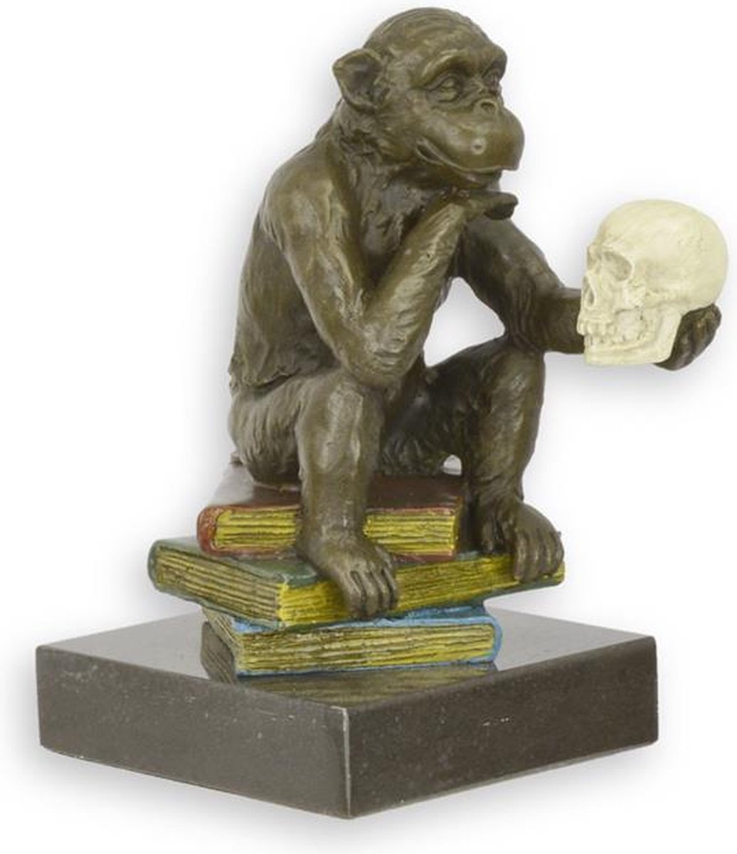 Bronzen beeld - "De filosoferende Darwin-aap" - sculptuur - 14,3 cm hoog
