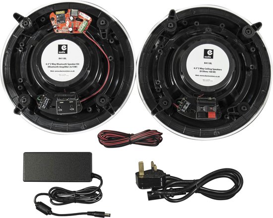 Bluetooth plafondspeakers set 2x 6,5 inch vochtbestendig E-Audio met versterker voor binnen en buiten
