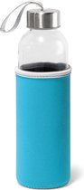 Glazen waterfles/drinkfles met turquoise blauwe softshell bescherm hoes 520 ml - Sportfles - Bidon