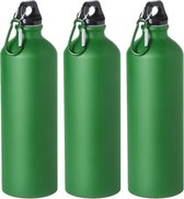 3x Stuks aluminium waterfles/drinkfles groen met schroefdop en karabijnhaak 800 ml - Sportfles - Bidon