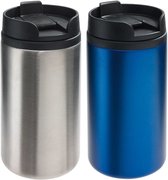Set de 2x Thermos/Tasses chauffantes argent et bleu 290 ml - Gobelets isothermes