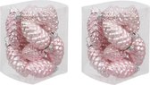 24x Dennenappel kersthangers/kerstballen roze (powder) van glas - 6 cm - mat/glans - Kerstboomversiering