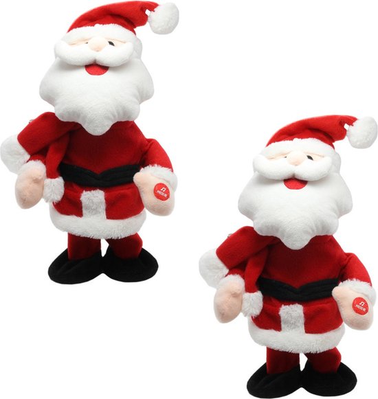 2x morceaux de poupées en peluche Père Noël dansant 30 cm figurines de Noël/poupées  de... | bol.com