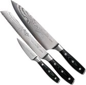 Set de 3 Couteaux Eden Classic Damast EQ2030-S02 Set de Couteaux avec Couteau de Chef, Couteau d'Office et Couteau à Pain, Acier de Damas