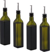 Relaxdays olie dispenser set van 4 - 500 ml - olie en azijn fles - schenktuit - groen