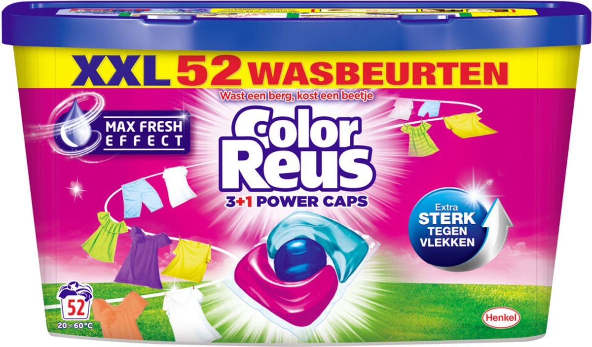 6x Witte Reus Power Caps Wasmiddelcapsules Color Reus 52 stuks