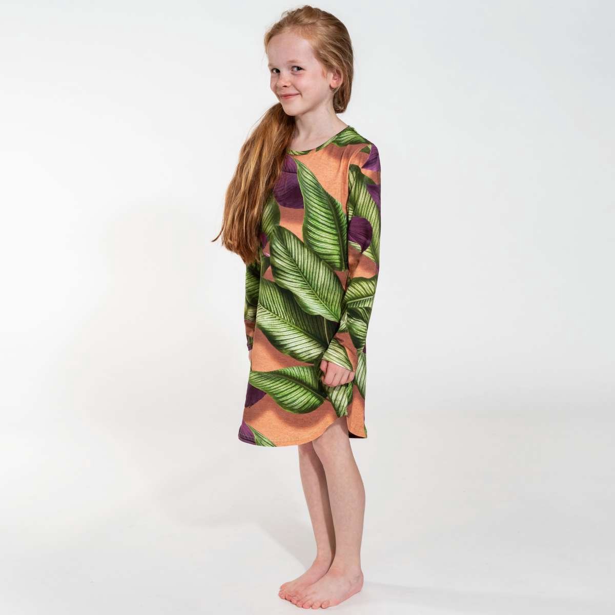 Snurk Long Sleeve Dress kinderen – Fresh Leaves - maat 116