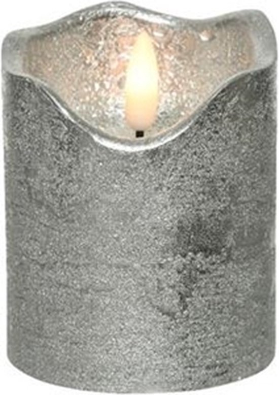 Lumineo LED Licht Vlam - Kaars effect - flikkerende vlam- zilver dia7cm x 9cm - met timer
