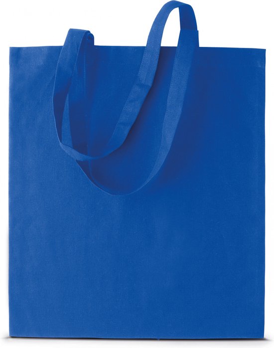 2x stuks basic katoenen schoudertasje in het kobalt blauw 38 x 42 cm met lange hengsels - Boodschappentassen - Goodie bags