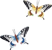 Set van 2x stuks metalen tuin muur wand decoratie vlinders 37 cm - Tuin dieren decoraties