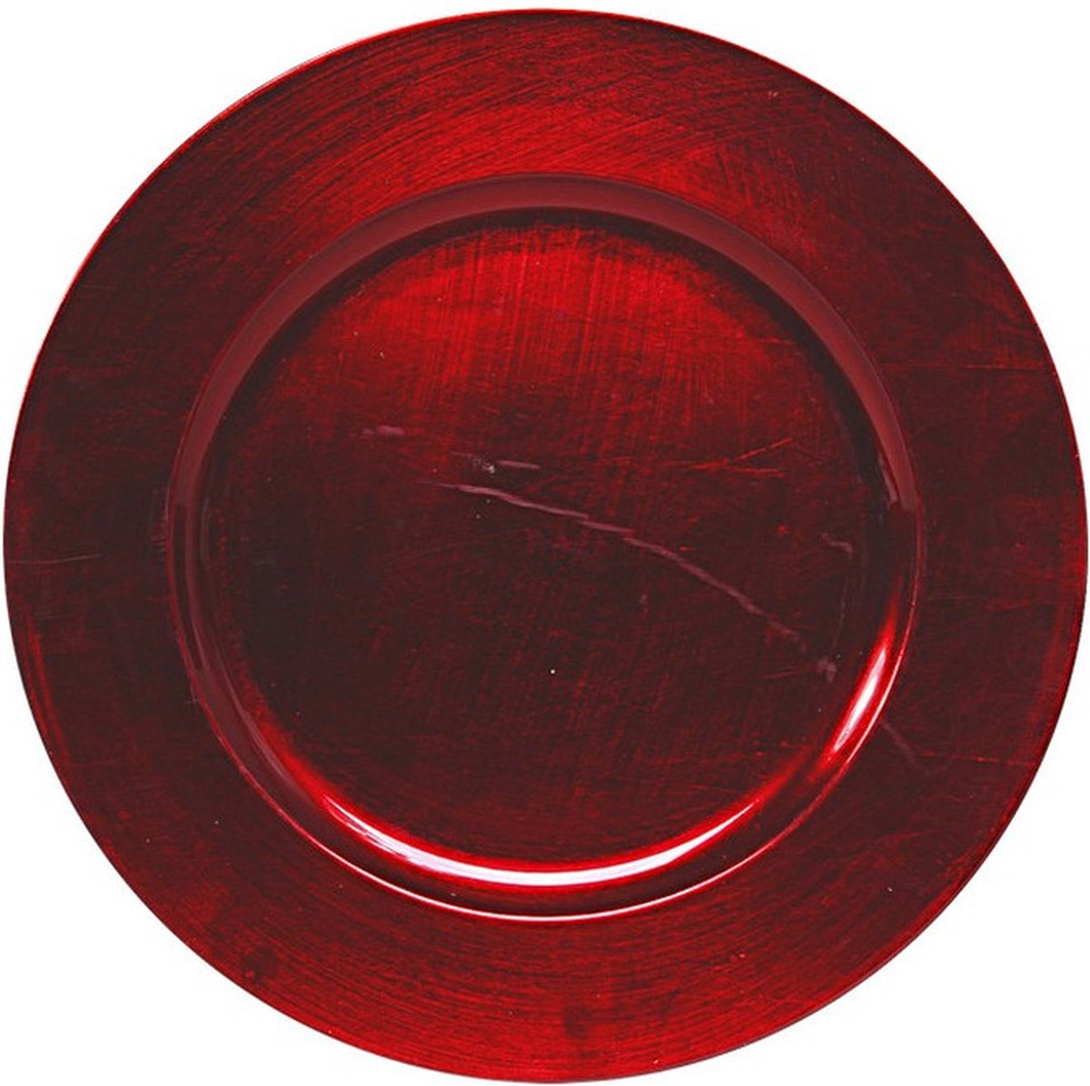 4x Ronde diner onderborden rood glimmend 33 cm - onderbord / onderzetter - Kerstdiner onderbordjes