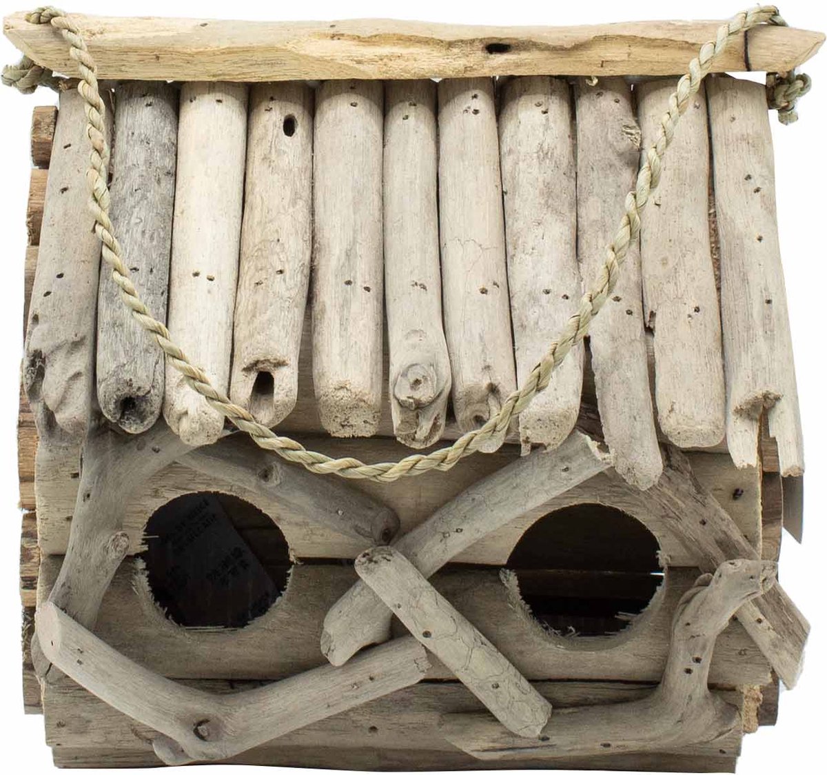 Vogelhuisje Van Drijfhout - Dubbel - Handgemaakt In Indonesië - 27x27x31cm