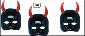 3x Halfmasker duivel zwart/rood - Halloween thema feest horror duivels creepy festival griezel