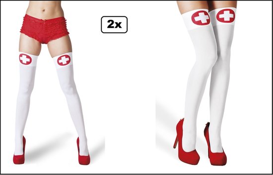 dwaas uitvinding elke dag 2x Paar verpleegster kousen wit/rood - Festival thema feest festival  carnaval fun... | bol.com