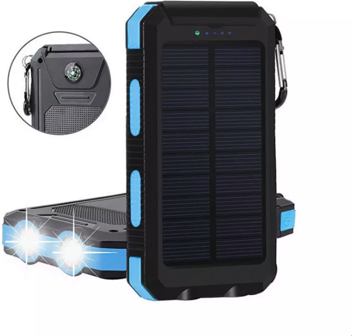Solar Powerbank 20000mAh - Solar Charger - Waterdicht - iPhone & Samsung - Zonne-energie - 2x USB - Micro USB - Blauw