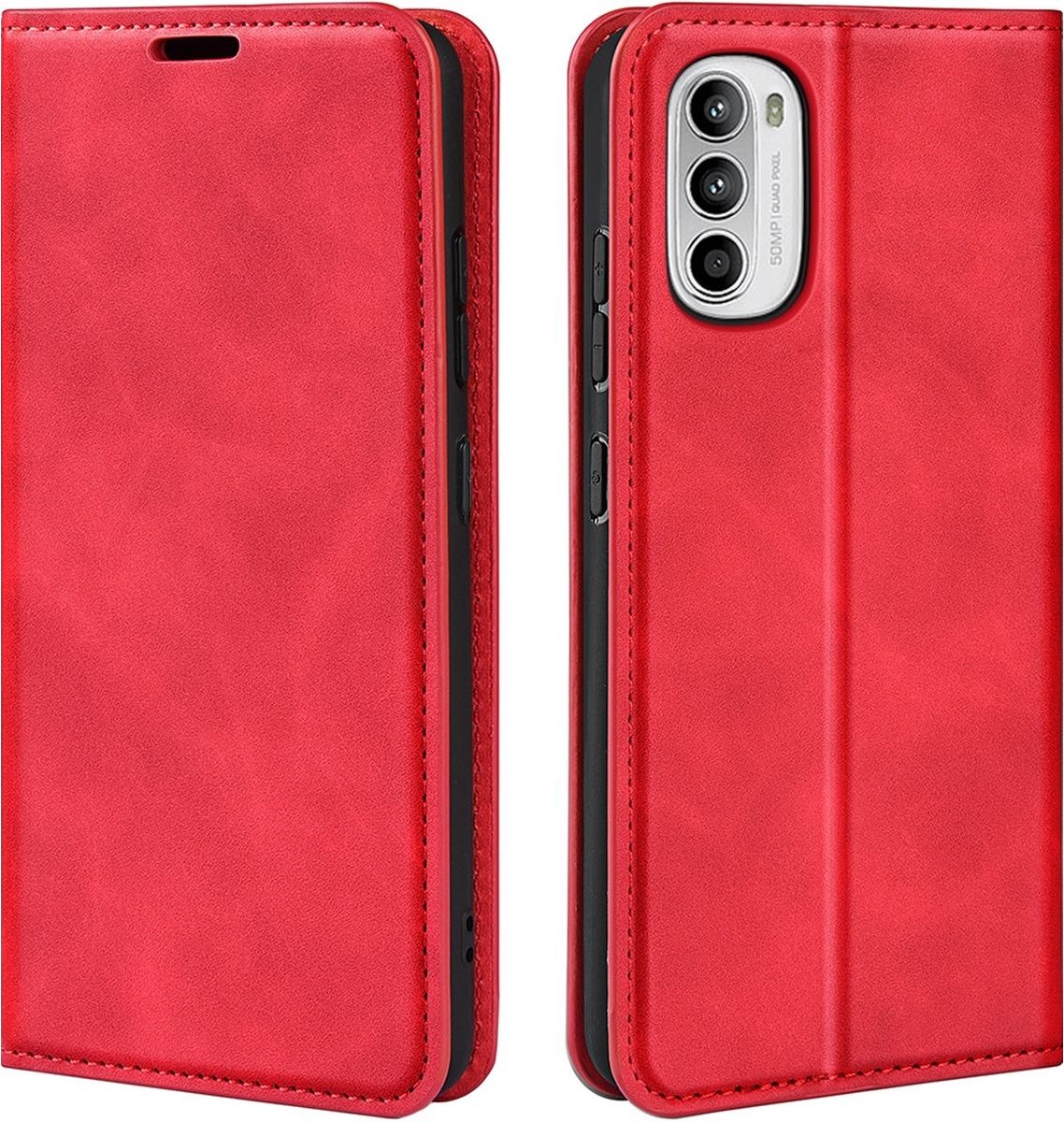 Mobigear Telefoonhoesje geschikt voor Motorola Moto G82 Hoesje | Mobigear Retro Slim Bookcase Portemonnee | Pasjeshouder voor 3 Pasjes | Telefoonhoesje voor Pinpas / OV Kaart / Rijbewijs - Rood