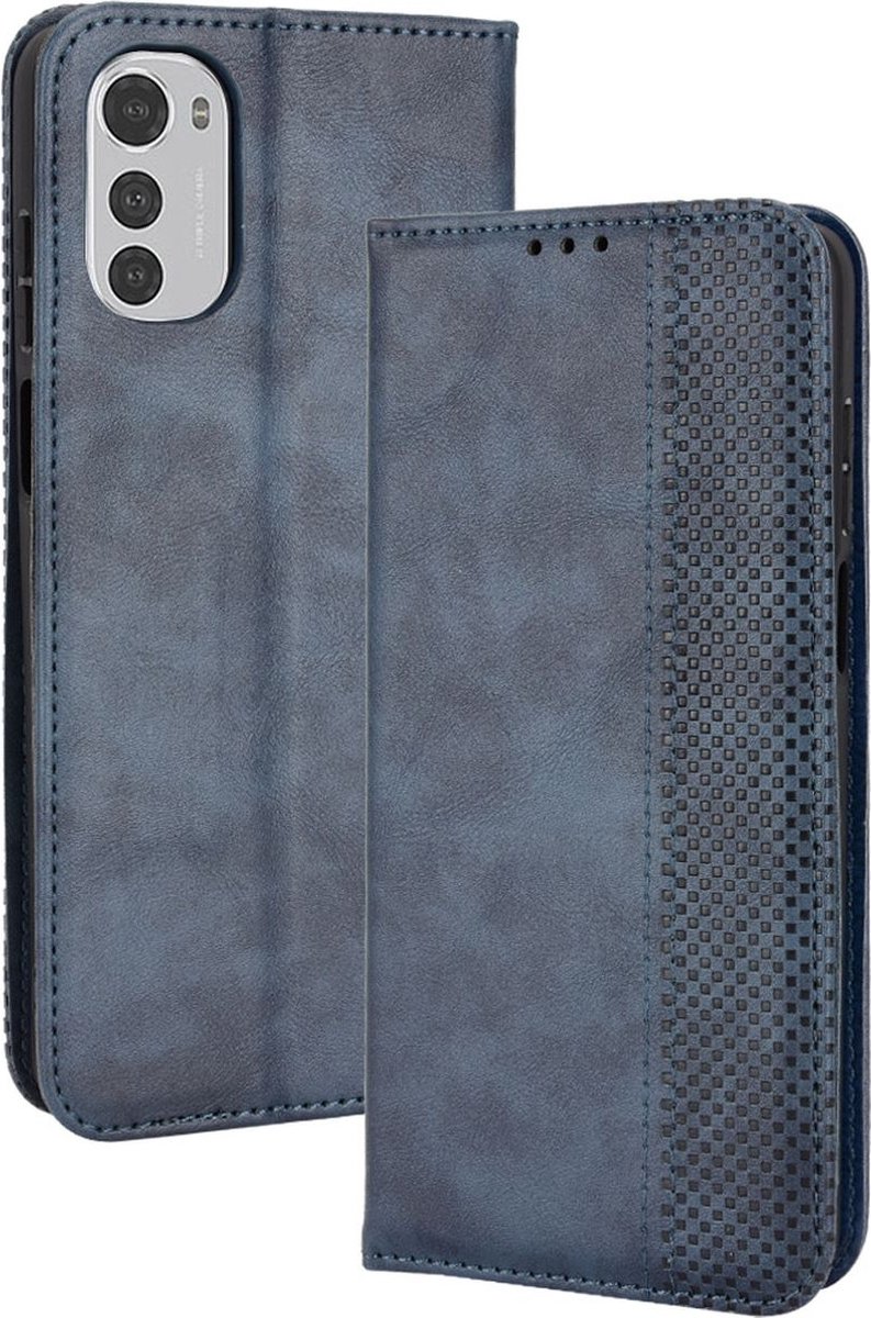 Mobigear Telefoonhoesje geschikt voor Motorola Moto E32s Hoesje | Mobigear Sensation Bookcase Portemonnee | Pasjeshouder voor 3 Pasjes | Telefoonhoesje voor Pinpas / OV Kaart / Rijbewijs - Blauw