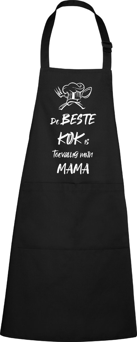 De beste kok is toevallig mijn MAMA - Luxe Schort Keukenschort met tekst - Zwart