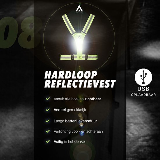 ARISENN® 3D LED Hardloop Verlichting OPLAADBAAR - Led Harnas - INCL. hersluitbare zipper bag - Led Vest - Wit Licht voor & Rood licht achter - Hardloop Led verlichting - Reflecterend Hardloop vest - Hardlopen - Sport verlichting - Oplaadbaar