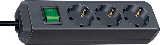 Eco-Line stekkerdoos met schakelaar 3-voudig zwart 5m H05VV-F 3G1,5