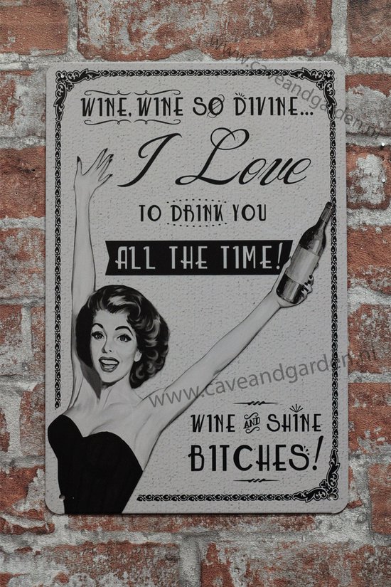 Helderheid vrije tijd olie Wandbord - Wine wine so divine - Metalen wandbord - Wandborden - Mancave -  Tekst bord... | bol.com