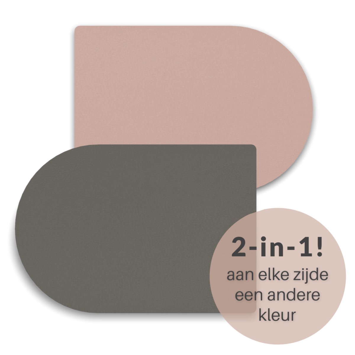 Placemats 6 stuks -Grijs/Roze - dubbelzijdige kleur - kunstleer - HOYA living