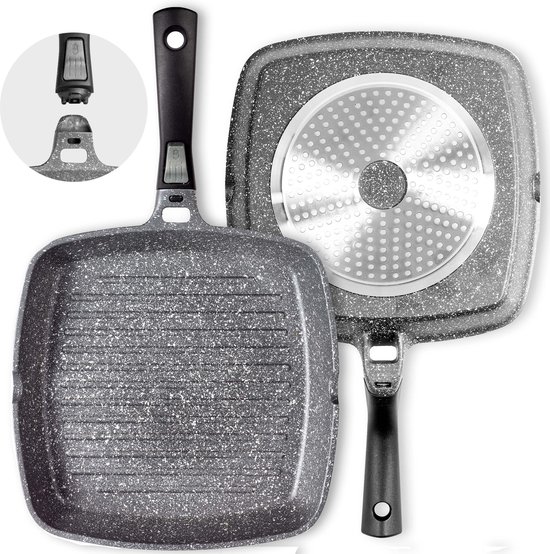 Coninx Grillpan 28 cm - Grill pan Inductie - Steakpan met Afneembare Handgreep - PFAS-vrij - Geschikt voor alle warmtebronnen