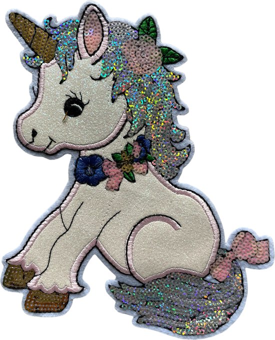 Foto: Mixg grote applicatie patch naai embleem 15 x 23 5 cm unicorn meisje