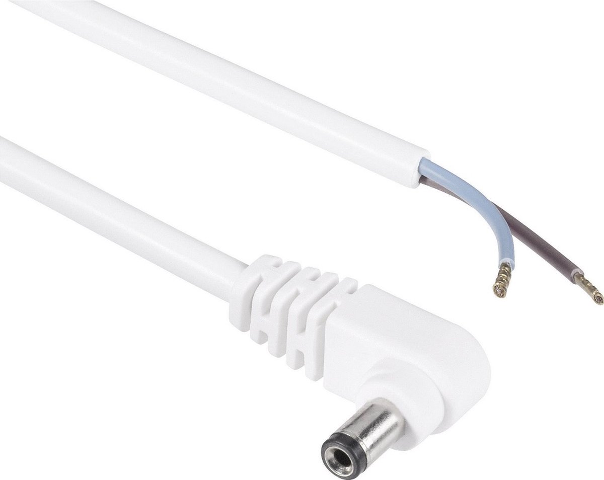 DC plug (m) haaks 5,5 x 2,5mm stroomkabel met open einde - max. 7A / wit - 2 meter
