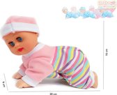 Baby pop - kan kruipen en dansen - met baby geluiden - Crawling babypop - 20CM - incl. batterijen