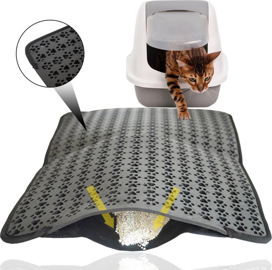 Lavida Kattenbakmat - 37x60 cm-Dubbele Waterdichte Laag-Grit Opvanger- Schoonloopmat- Grijs - Kattenbak Accessoires