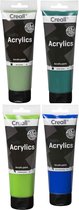 Acryl Verf Set - 4 kleuren - 4x250ml=totaal 1000ml  Kleuren: Ultramarine, Brilliant Green, Phtalo Green, Olive Green