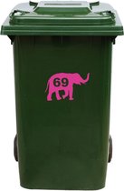 Kliko Sticker / Vuilnisbak Sticker - Olifant - Nummer 69 - 14x23 - Roze