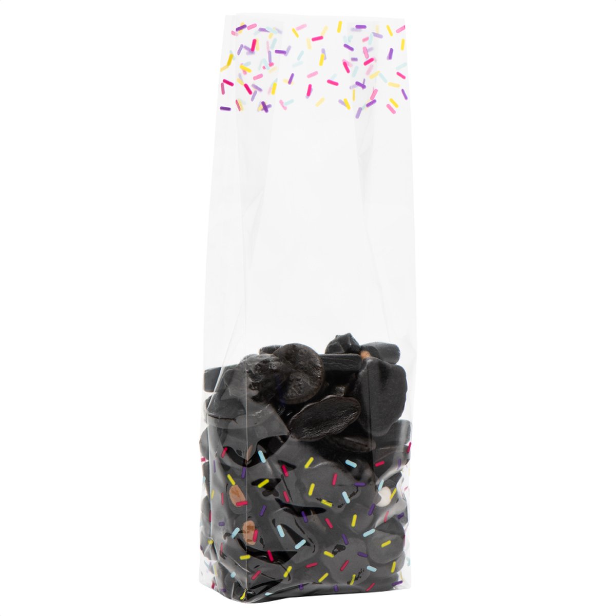 100x Blokbodemzakjes Transparant Bedrukt 'Feest' 80 + 50 x 250 mm Polypropyleen Recyclebaar Traktatiezakjes Luxe Uitstraling - Bedrukte Blokbodem Zakjes - Duurzaam - Voedselveilig - Cellofaanzakjes - Uitdeelzakjes - Cadeauzakjes