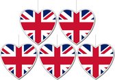 5x stuks engeland/United Kingdom vlag hangdecoratie hartjes vorm karton 14 cm - Brandvertragend - Feestartikelen/decoraties