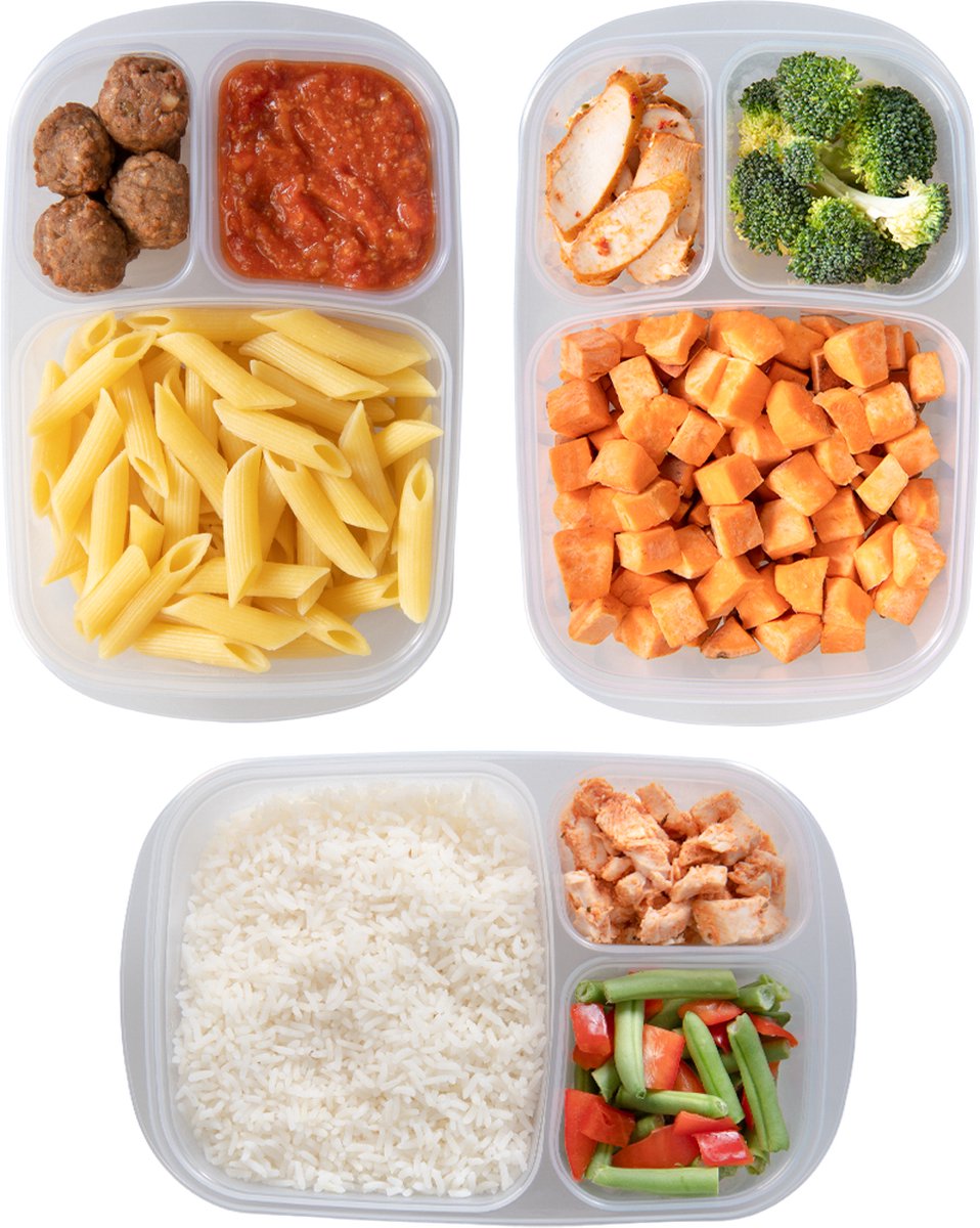 Meal prep Bakjes - Diepvriesbakjes - 965ml - Met 3 compartimenten - 6 stuks - BPA vrij - PFAS vrij - Vershoudbakjes set met deksel - Bewaarbakjes - Magnetron bakjes - Diepvriesdozen - Meal prep container - Stevig en Herbruikbaar - LocknLock — afbeelding 4