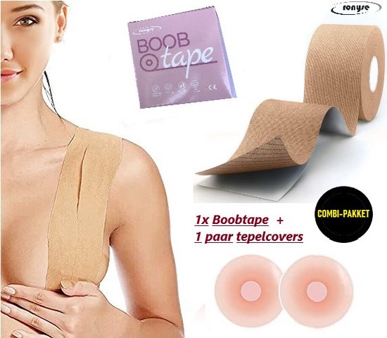 Ronyse Boob Tape met 1 Paar Nipple Covers - Tepelcovers - Tepelplakkers - Fashion BH Dress Borst - Boobtape - 5cm breed