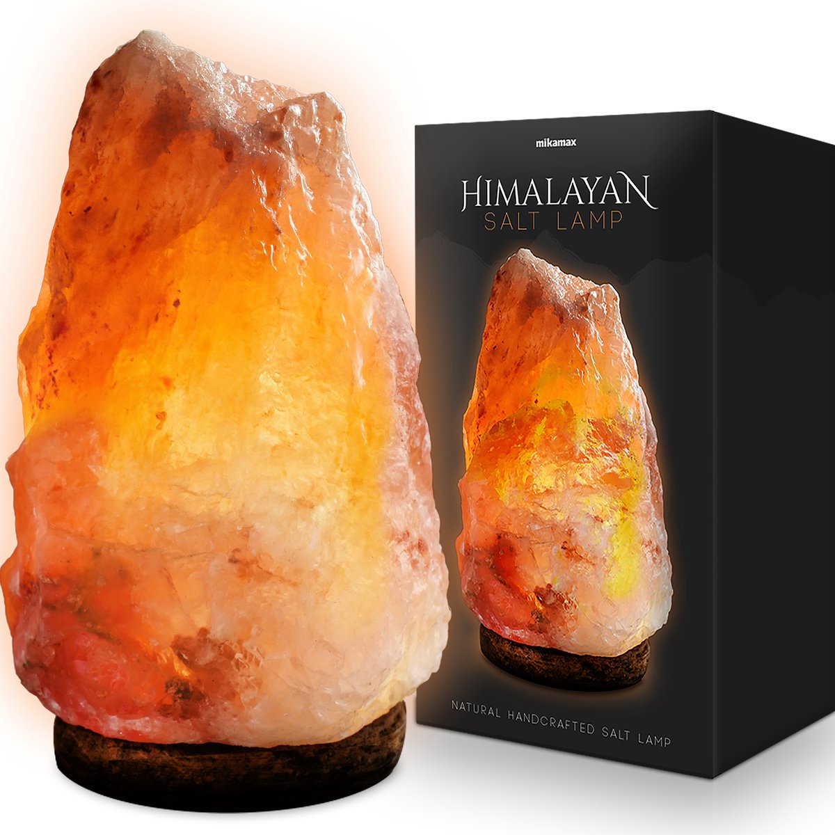 MikaMax Himalaya Zoutlamp - Zoutsteen Tafellamp - Salt Lamp met Dimlicht - Gemaakt van Massief Kristalzout - Inclusief Snoer met Schakelaar - 2.3 tot 3.5kg - 19 cm