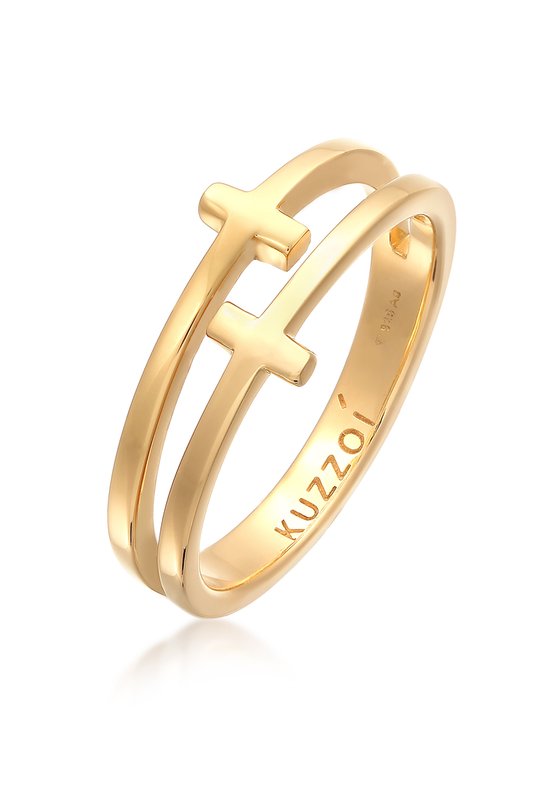 KUZZOI Dames Ring Heren kruis Dubbel Modern in 925 Sterling Zilver