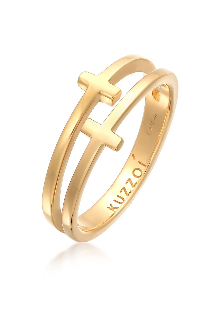 KUZZOI - Ring - Heren kruis Dubbel Modern in 925 Sterling Zilver - Dames